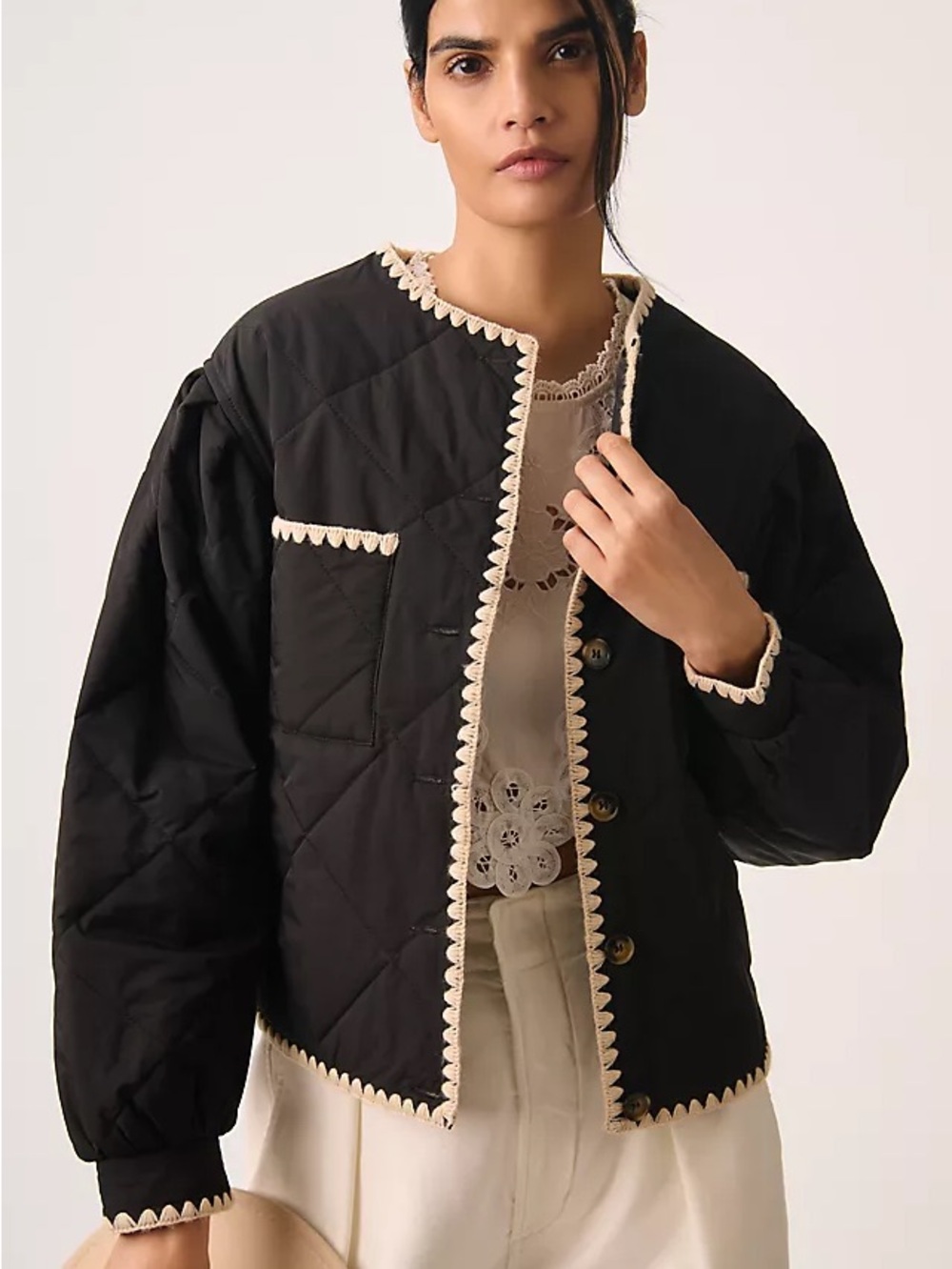 Anthropologie Bishop + Young Brooklyn Black Whipstitch Quilted Jacket